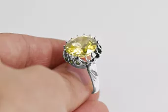 Anneau Style vintage Péridot jaune Argent sterling 925 vrc035s